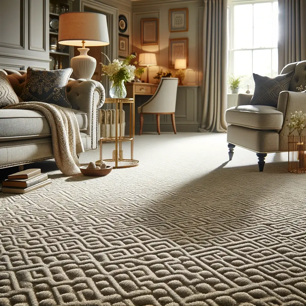 Cozy living room interior showcasing a luxurious Cormar carpet from Direct Flooring & Carpets, emphasising modern sophistication and comfort