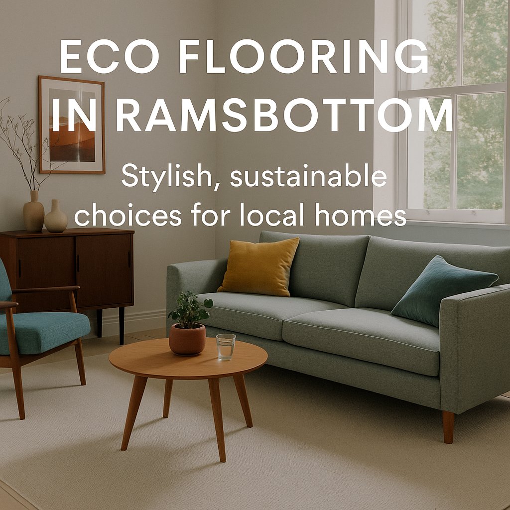 Modern British living room with wool carpet and natural light, promoting eco-friendly flooring in Ramsbottom.